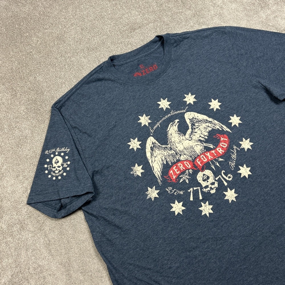 Zero Foxtrot Shirt Mens Size XL Blue Short Sleeve USA 250 Birthday Graphic